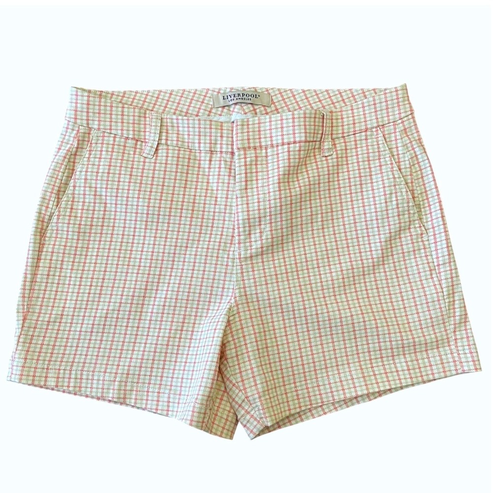 Liverpool Los Angeles Womens Shorts 10 Pink White Plaid Stretch Summer Preppy